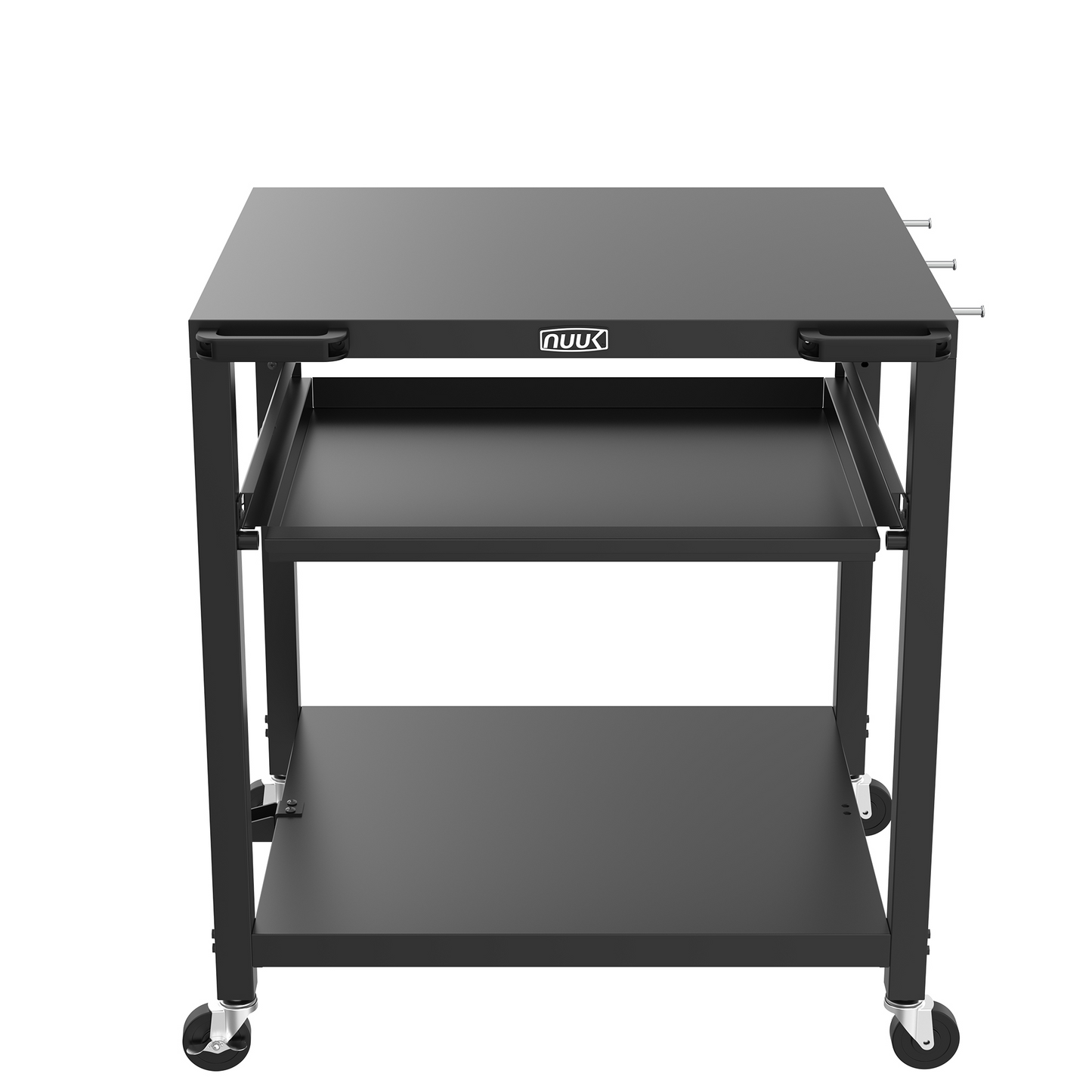 NUUK Outdoor Grill Cart 24x30 Inch, Stainless Steel Pizza Oven Table with Wheels, 3-Tier Rolling Prep Table, BBQ Cooking Station for Patio, Backyard