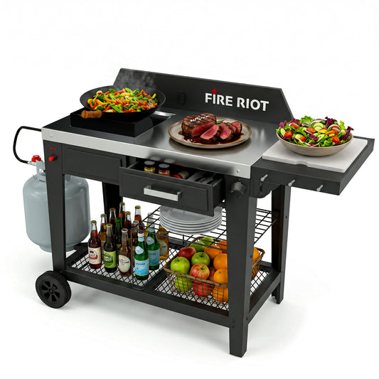 50,000 BTU Outdoor Wok Burner & Propane Fryer Station with 12.6-Inch Carbon Steel Wok, Heavy-Duty High-Heat Cooker for Stir-Fry, Boiling & Outdoor Cooking