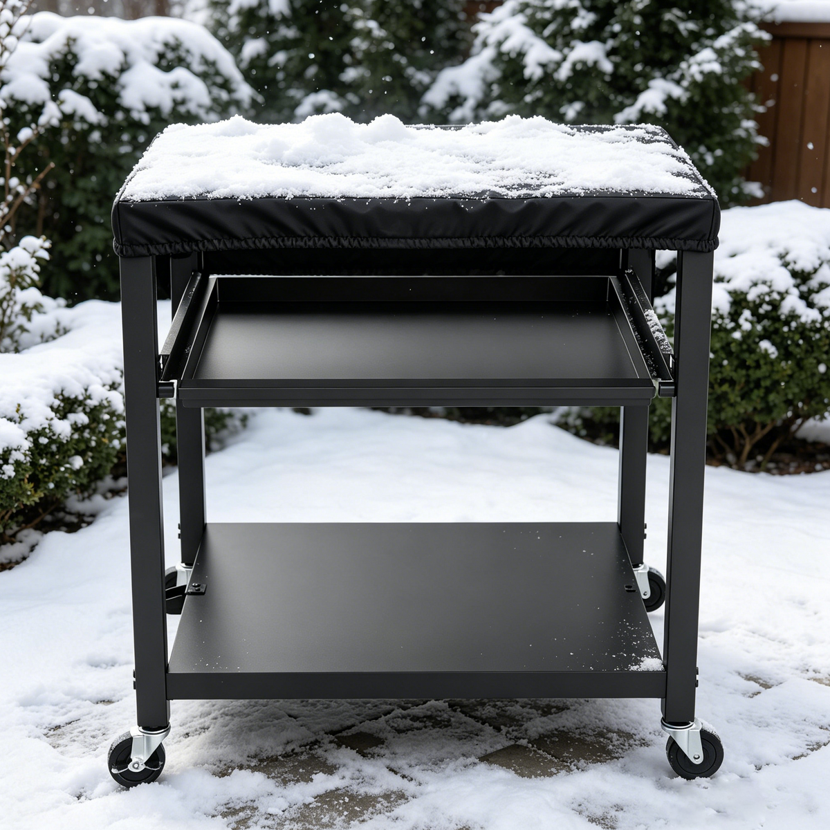 NUUK Outdoor Grill Cart, Stainless Steel Pizza Oven Table with Wheels, 3-Tier Rolling Prep Table, BBQ Cooking Station for Patio, with Cover