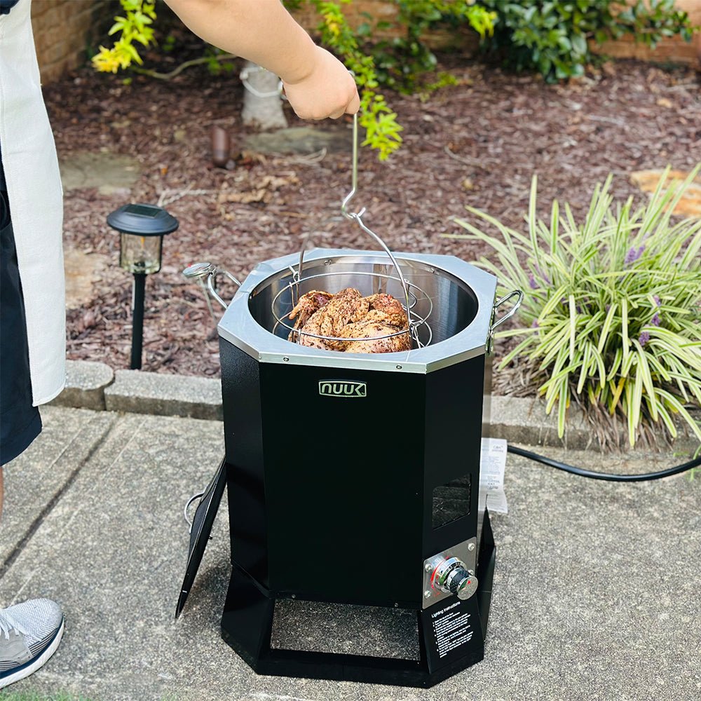 NUUK 30QT Oil Free Outdoor Turkey Fryer, Propane Deep Fryers Burner Stand, 6,000 BTU Cast Iron Burner, Outdoor Deep Fryer, Ideal for Outdoor Cooking