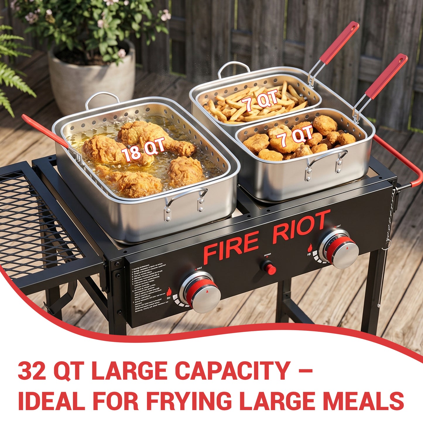 Double Burner Outdoor Propane Deep Fryer, 2×18QT Aluminum Pots with Baskets, 100,000 BTU Commercial Fish Fryer for Seafood, Chicken Wings, French Fries, Cajun Cooking