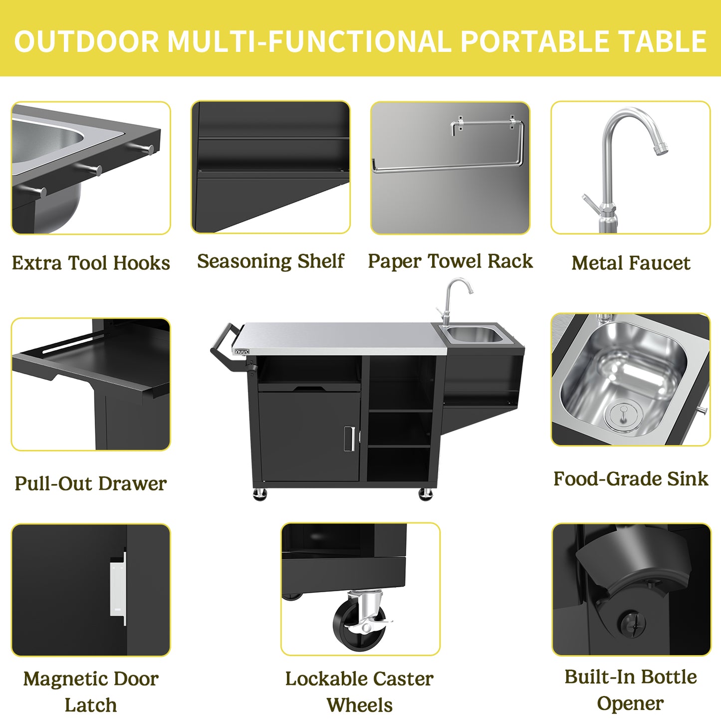 Outdoor Grill Cart with Sink, 20"x42" Patio Kitchen Island