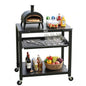 NUUK Outdoor Grill Cart 24x30 Inch, Stainless Steel Pizza Oven Table with Wheels, 3-Tier Rolling Prep Table, BBQ Cooking Station for Patio, Backyard