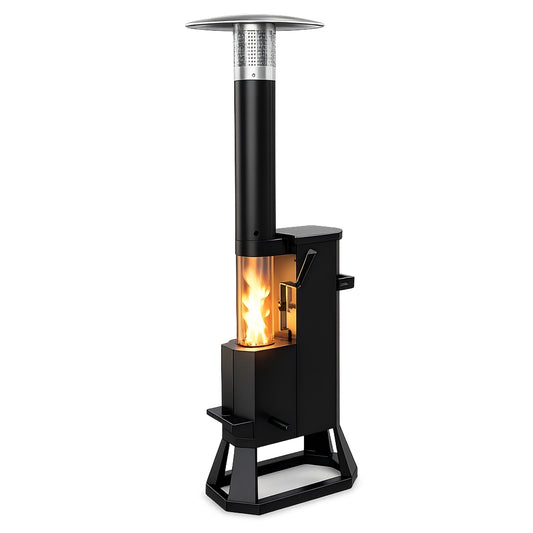 NUUK Wood Pellet Patio Heater, 75,000 BTU Outdoor Gravity-Fed Pellet Stove with Viewing Window & Wheels for Patio, Backyard, Garden