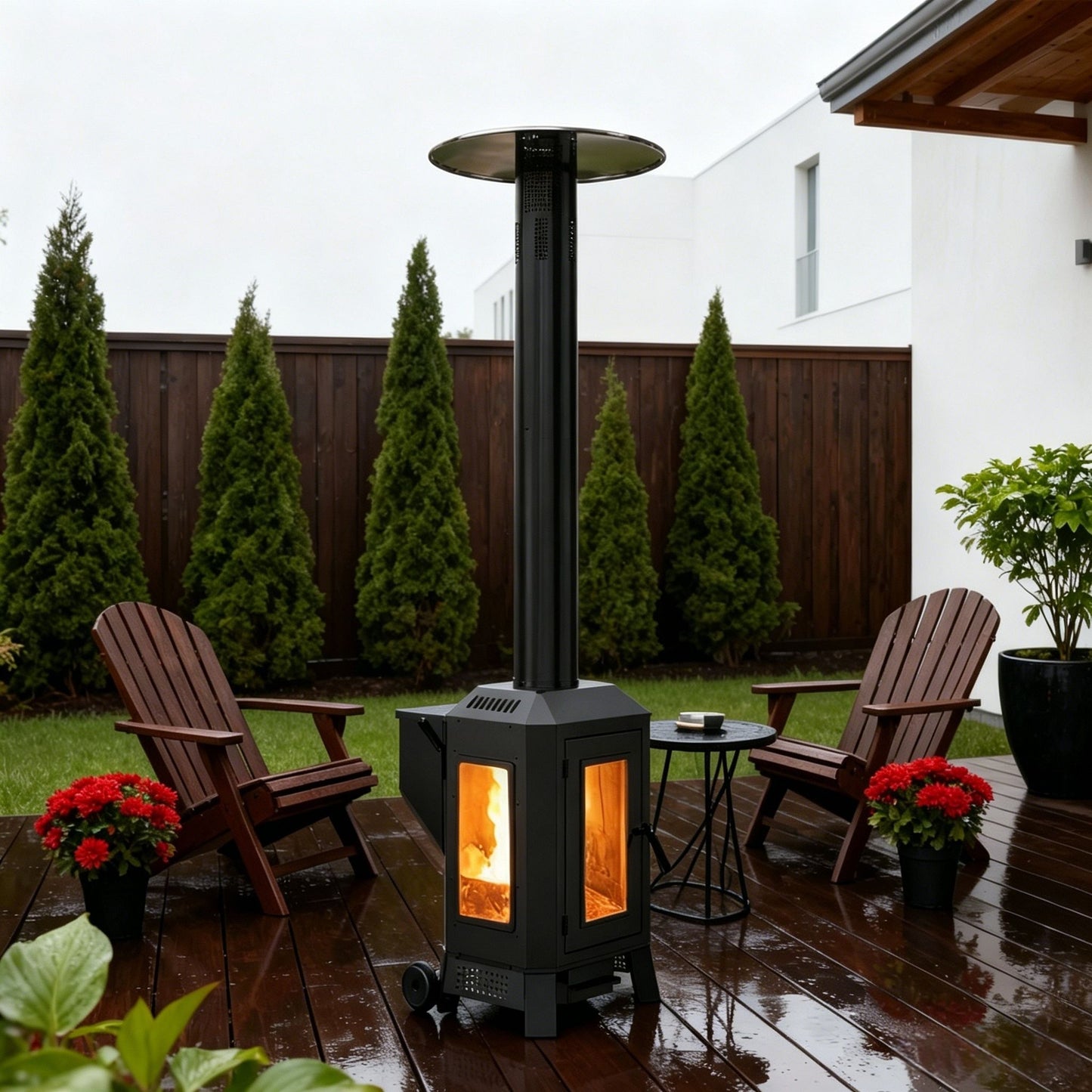 NUUK 70,000 BTU Wood Pellet Patio Heater with Wheels, Portable Freestanding Outdoor Heater