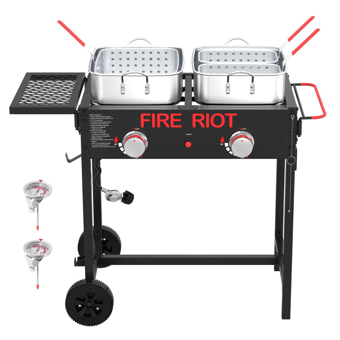 Double Burner Outdoor Propane Deep Fryer, 2×18QT Aluminum Pots with Baskets, 100,000 BTU Commercial Fish Fryer for Seafood, Chicken Wings, French Fries, Cajun Cooking