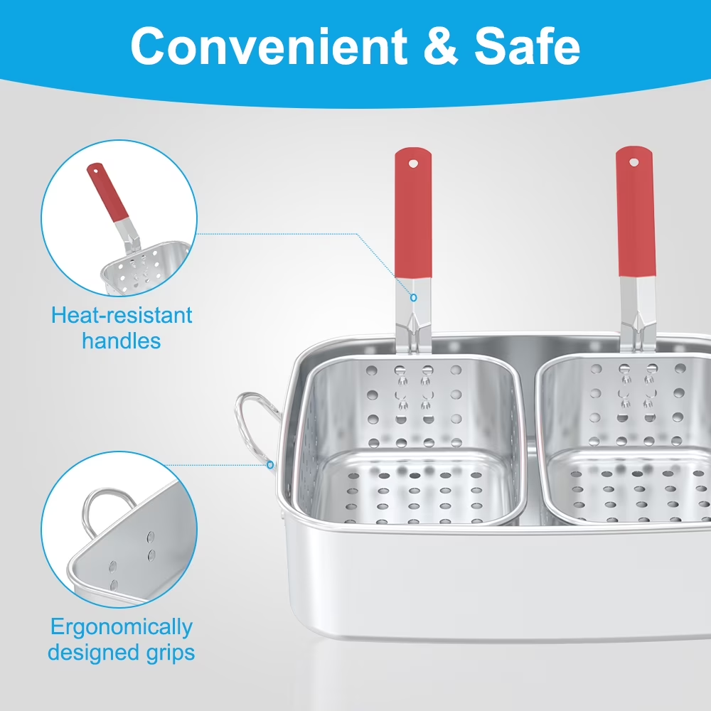 NUUK 18QT Aluminum Turkey Fryer Pot with Baskets & Heat-Resistant Handles