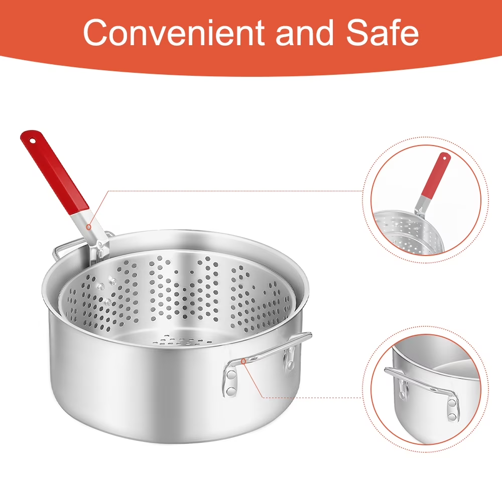 NUUK 10QT Outdoor Propane Turkey Fryer Kit, Aluminum Fish Fryer Pot with 6.7Qt Basket, 50,000 BTU Burner, Heavy Duty Deep Fryer for Seafood, Turkey, Chicken, French Fries, Backyard Cooking