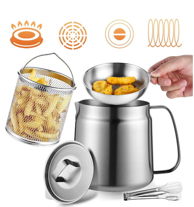 2L Deep Fryer Pot with Basket & Oil Strainer,Japanese Tempura Fryer