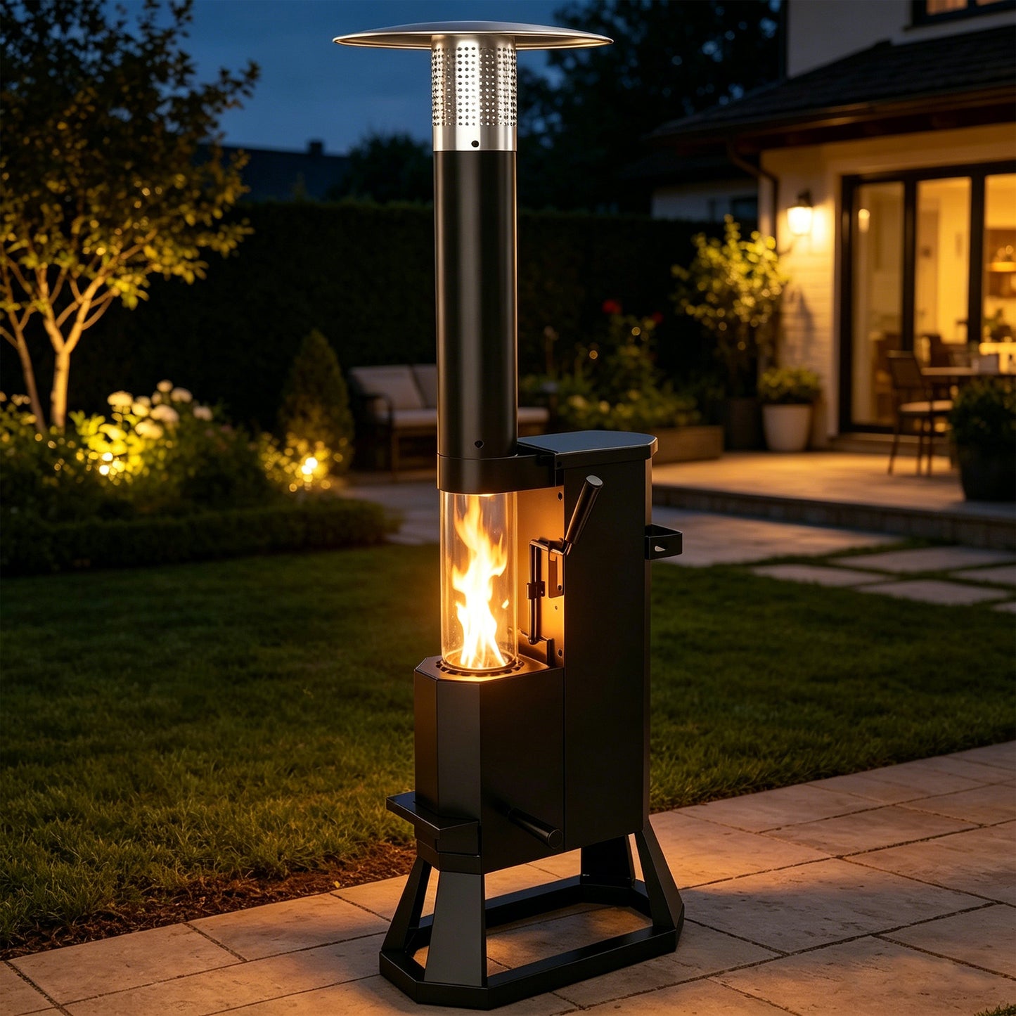 NUUK Wood Pellet Patio Heater, 75,000 BTU Outdoor Gravity-Fed Pellet Stove with Viewing Window & Wheels for Patio, Backyard, Garden