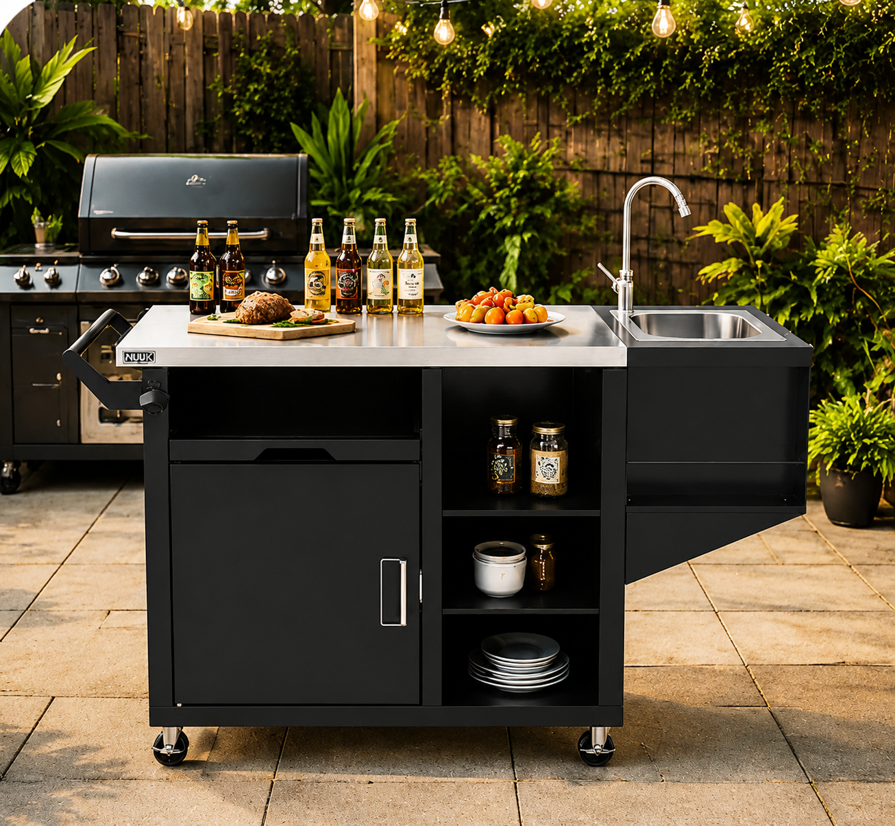 Outdoor Grill Cart with Sink, 20"x42" Patio Kitchen Island