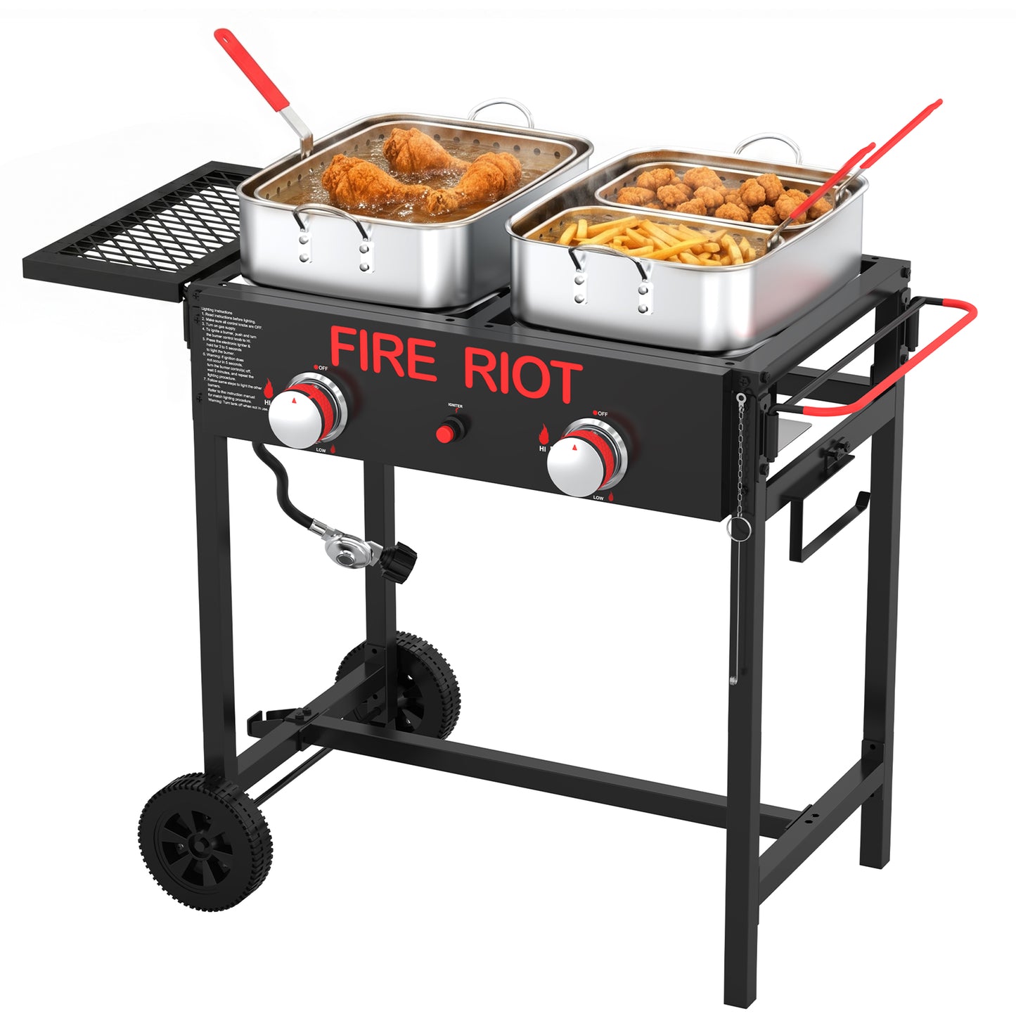 Double Burner Outdoor Propane Deep Fryer, 2×18QT Aluminum Pots with Baskets, 100,000 BTU Commercial Fish Fryer for Seafood, Chicken Wings, French Fries, Cajun Cooking