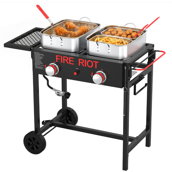 Double Burner Outdoor Propane Deep Fryer, 2×18QT Aluminum Pots with Baskets, 100,000 BTU Commercial Fish Fryer for Seafood, Chicken Wings, French Fries, Cajun Cooking