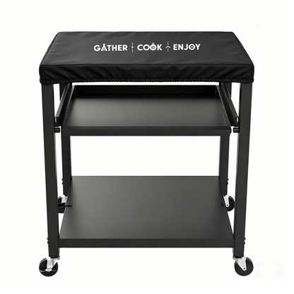 NUUK Outdoor Grill Cart, Stainless Steel Pizza Oven Table with Wheels, 3-Tier Rolling Prep Table, BBQ Cooking Station for Patio, with Cover