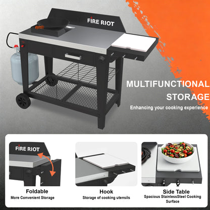 50,000 BTU Outdoor Wok Burner & Propane Fryer Station with 12.6-Inch Carbon Steel Wok, Heavy-Duty High-Heat Cooker for Stir-Fry, Boiling & Outdoor Cooking