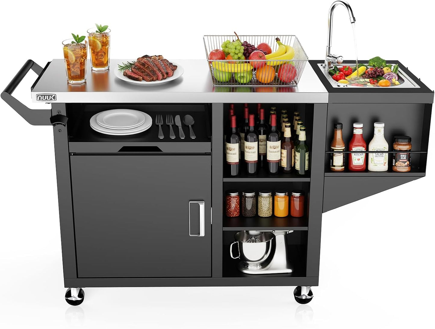 Outdoor Grill Cart with Sink, 20"x42" Patio Kitchen Island