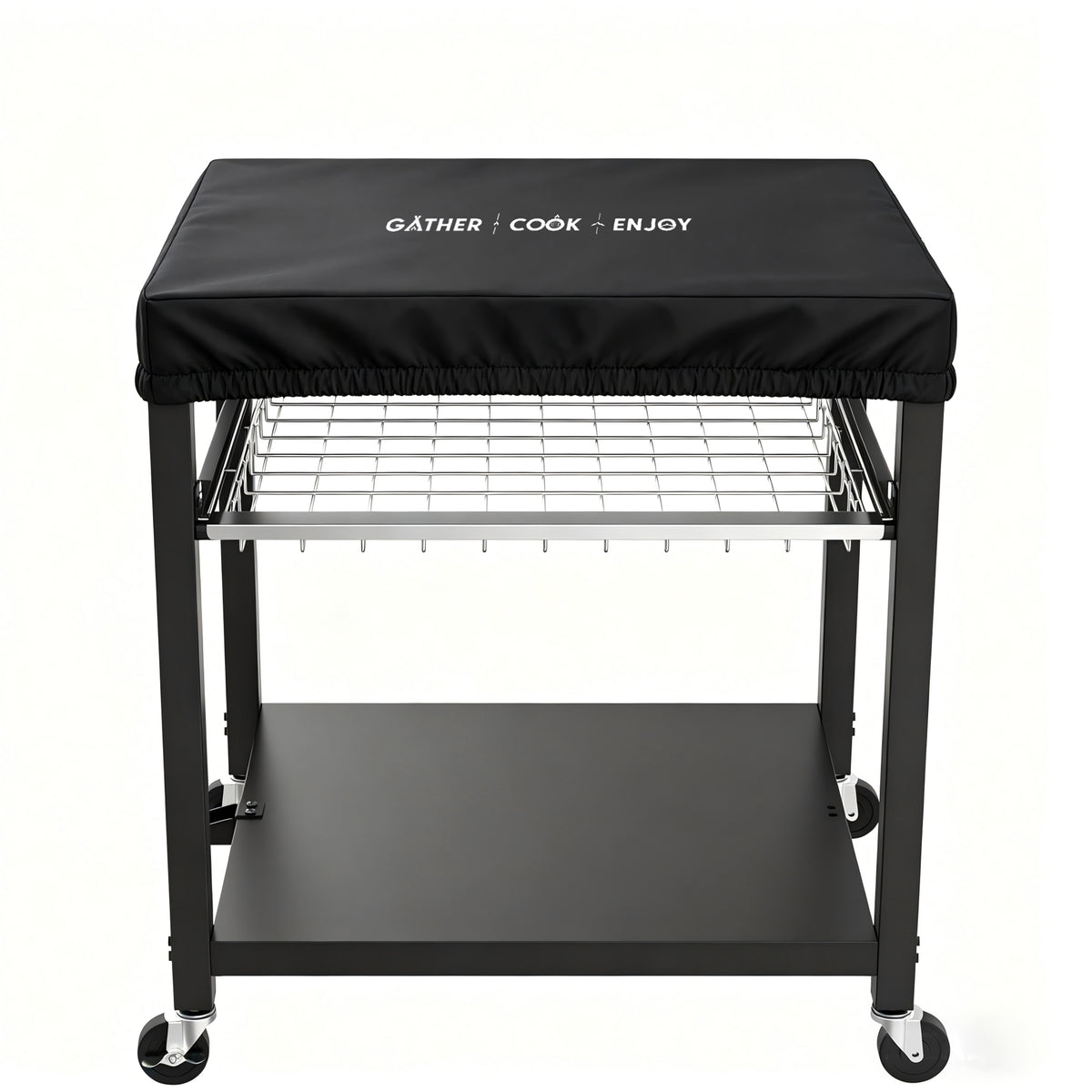 NUUK Heavy Duty Grill Cart 30"x24", Outdoor Pizza Oven Table with Top, 3-Tier BBQ Prep Table with Sliding Drawer, Outdoor Kitchen Serving Cart for Grilling, Patio, with Dust Cove