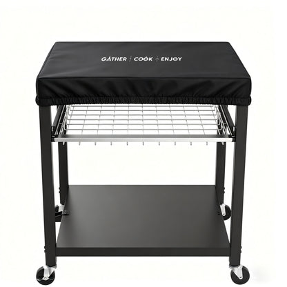 NUUK Heavy Duty Grill Cart 30"x24", Outdoor Pizza Oven Table with Top, 3-Tier BBQ Prep Table with Sliding Drawer, Outdoor Kitchen Serving Cart for Grilling, Patio, with Dust Cove