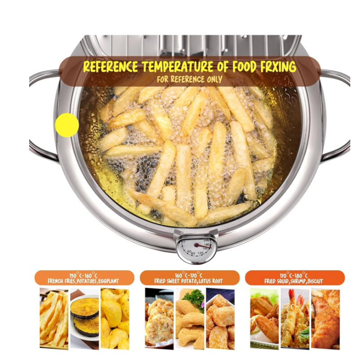 Deep Fryer Pot,11 Inch/4.2 L Fryer, 304 Stainless Steel with Thermometer & Lid, Oil Drip Rack