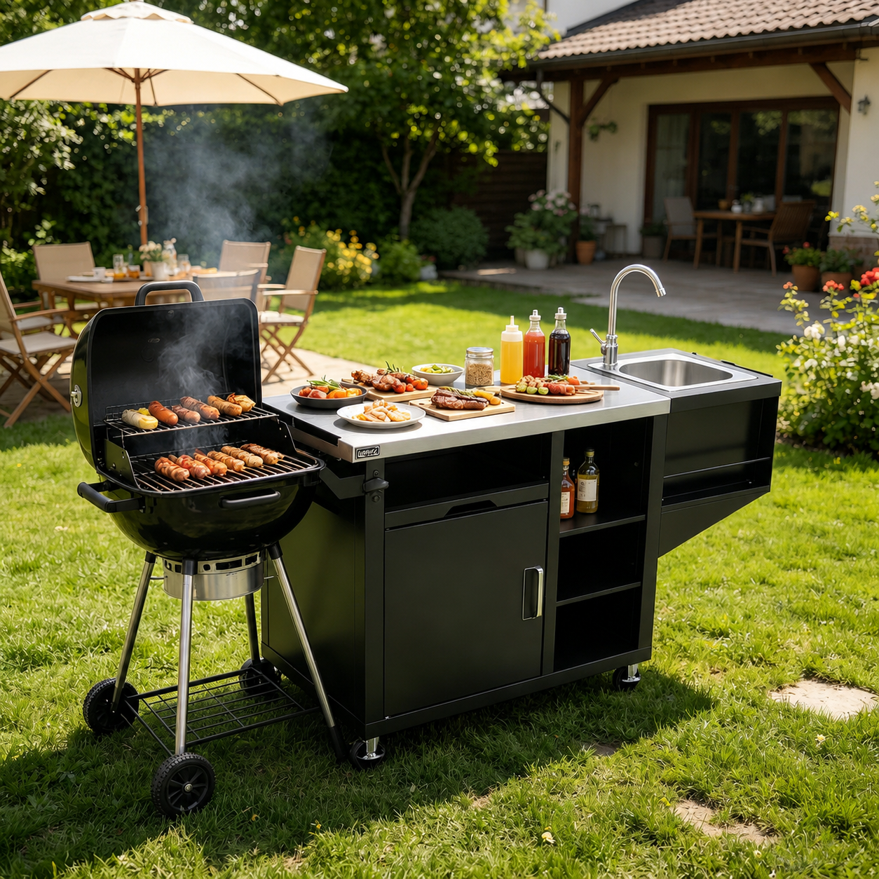 Outdoor Grill Cart with Sink, 20"x42" Patio Kitchen Island