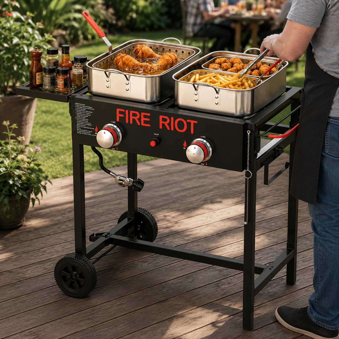 Double Burner Outdoor Propane Deep Fryer, 2×18QT Aluminum Pots with Baskets, 100,000 BTU Commercial Fish Fryer for Seafood, Chicken Wings, French Fries, Cajun Cooking