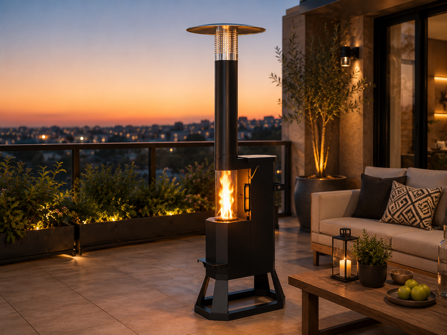 NUUK Wood Pellet Patio Heater, 75,000 BTU Outdoor Gravity-Fed Pellet Stove with Viewing Window & Wheels for Patio, Backyard, Garden