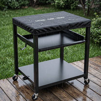 NUUK Outdoor Grill Cart, Stainless Steel Pizza Oven Table with Wheels, 3-Tier Rolling Prep Table, BBQ Cooking Station for Patio, with Cover