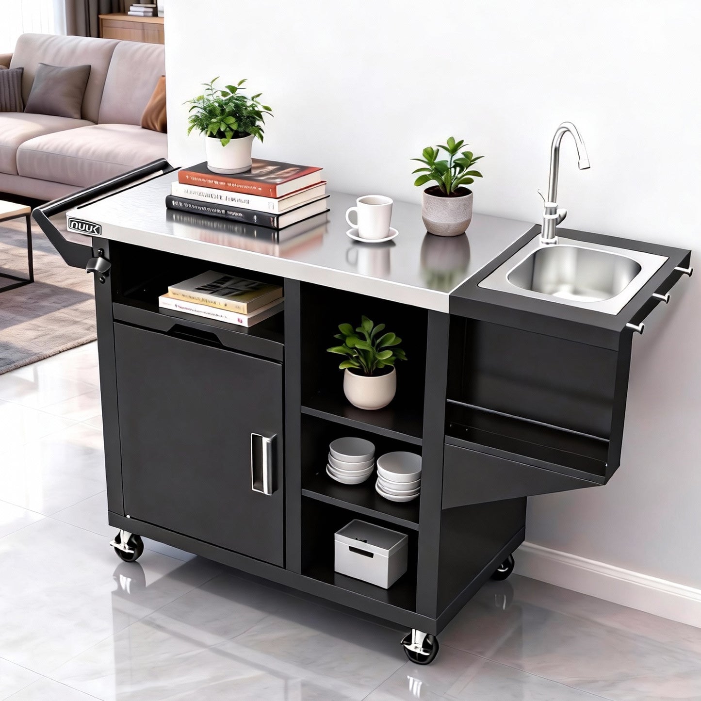 Outdoor Grill Cart with Sink, 20"x42" Patio Kitchen Island