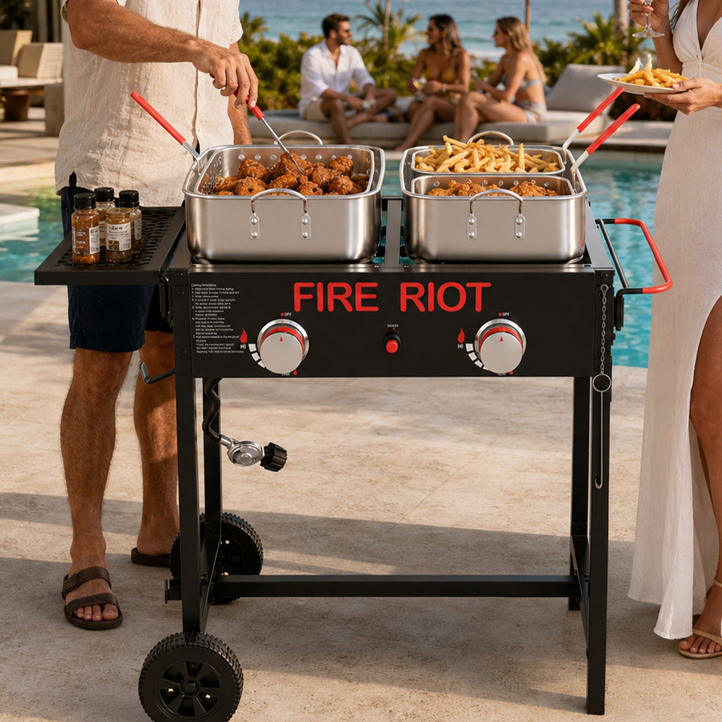 Double Burner Outdoor Propane Deep Fryer, 2×18QT Aluminum Pots with Baskets, 100,000 BTU Commercial Fish Fryer for Seafood, Chicken Wings, French Fries, Cajun Cooking