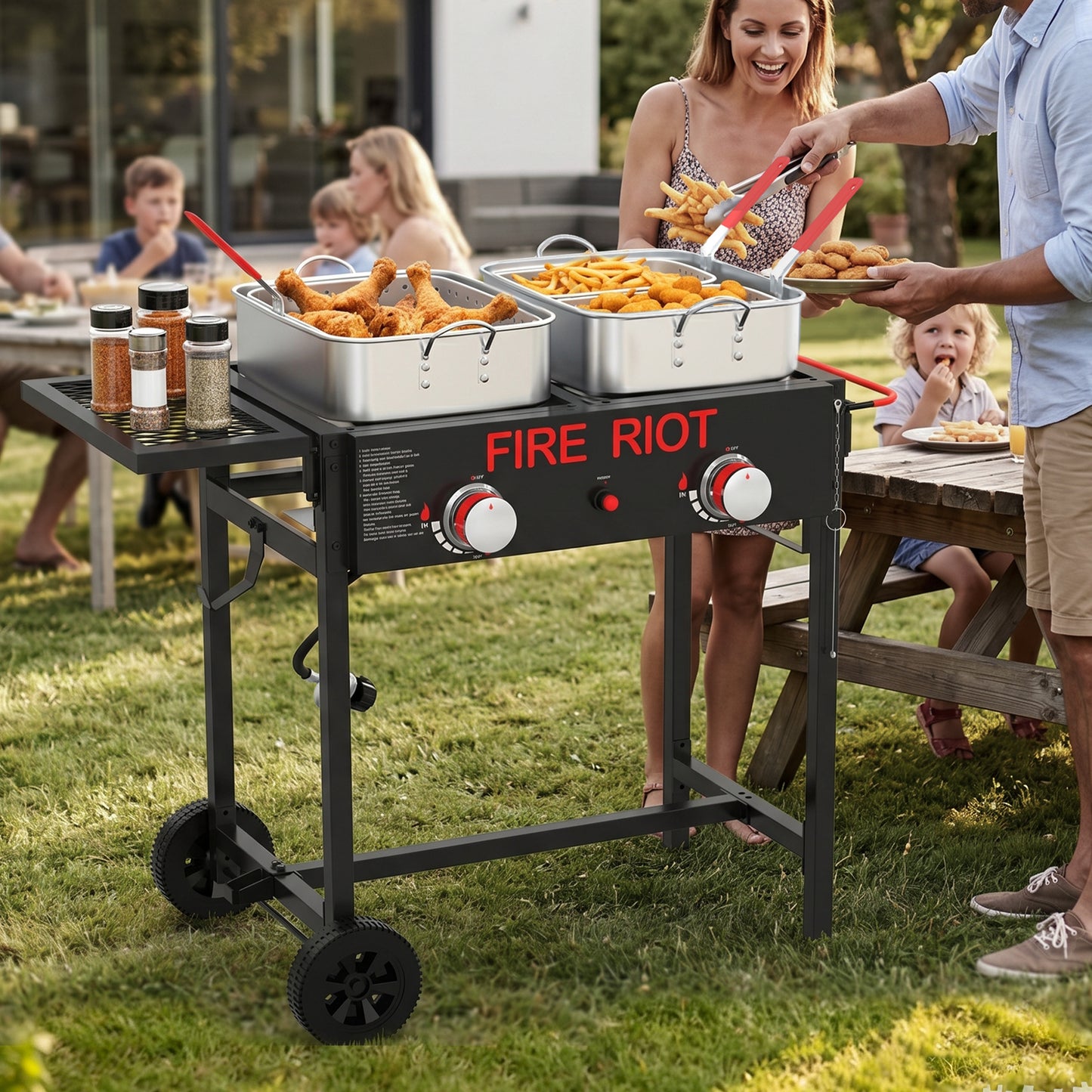 Double Burner Outdoor Propane Deep Fryer, 2×18QT Aluminum Pots with Baskets, 100,000 BTU Commercial Fish Fryer for Seafood, Chicken Wings, French Fries, Cajun Cooking