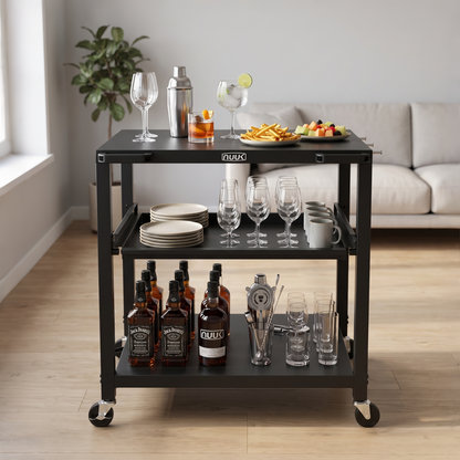 NUUK Outdoor Grill Cart 24x30 Inch, Stainless Steel Pizza Oven Table with Wheels, 3-Tier Rolling Prep Table, BBQ Cooking Station for Patio, Backyard