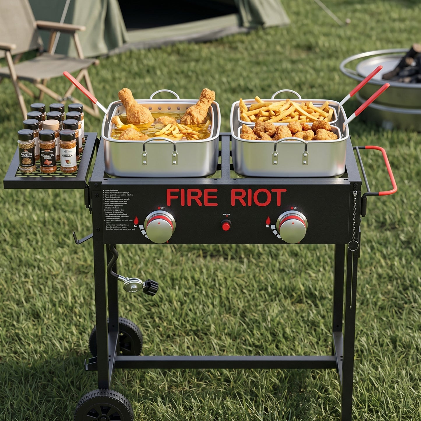 Double Burner Outdoor Propane Deep Fryer, 2×18QT Aluminum Pots with Baskets, 100,000 BTU Commercial Fish Fryer for Seafood, Chicken Wings, French Fries, Cajun Cooking