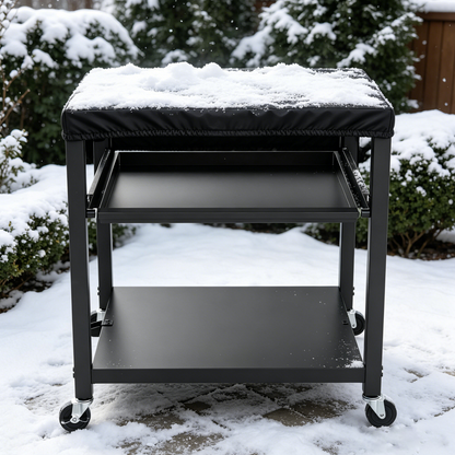 NUUK Outdoor Grill Cart, Stainless Steel Pizza Oven Table with Wheels, 3-Tier Rolling Prep Table, BBQ Cooking Station for Patio, with Cover