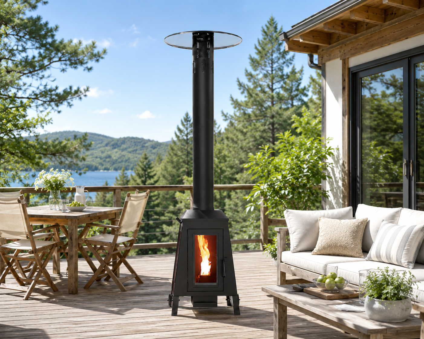 NUUK 75,000 BTU Wood Pellet Patio Heater, Portable Outdoor Heater with Wheels, Stainless Steel Burner for Patio, Backyard, Garden, Restaurant