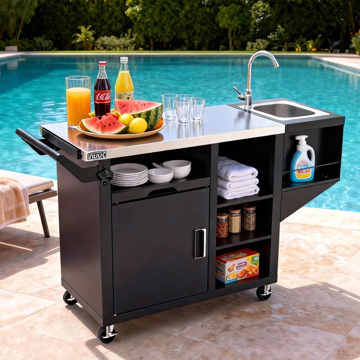Outdoor Grill Cart with Sink, 20"x42" Patio Kitchen Island