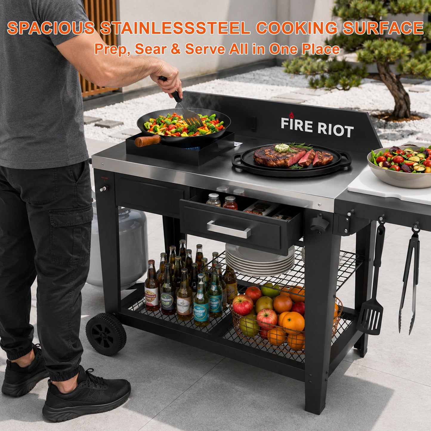 50,000 BTU Outdoor Wok Burner & Propane Fryer Station with 12.6-Inch Carbon Steel Wok, Heavy-Duty High-Heat Cooker for Stir-Fry, Boiling & Outdoor Cooking