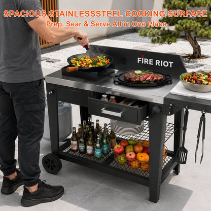 50,000 BTU Outdoor Wok Burner & Propane Fryer Station with 12.6-Inch Carbon Steel Wok, Heavy-Duty High-Heat Cooker for Stir-Fry, Boiling & Outdoor Cooking