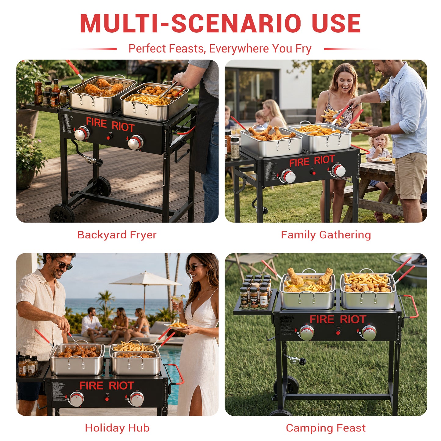 Double Burner Outdoor Propane Deep Fryer, 2×18QT Aluminum Pots with Baskets, 100,000 BTU Commercial Fish Fryer for Seafood, Chicken Wings, French Fries, Cajun Cooking
