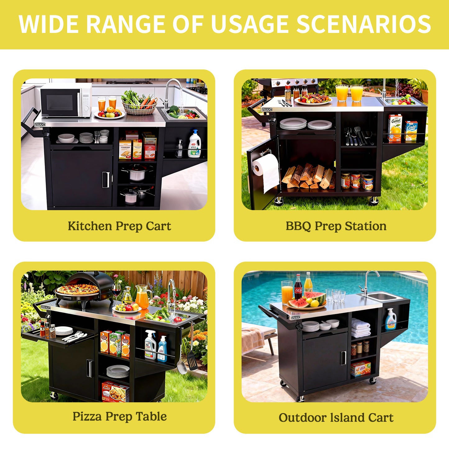 Outdoor Grill Cart with Sink, 20"x42" Patio Kitchen Island