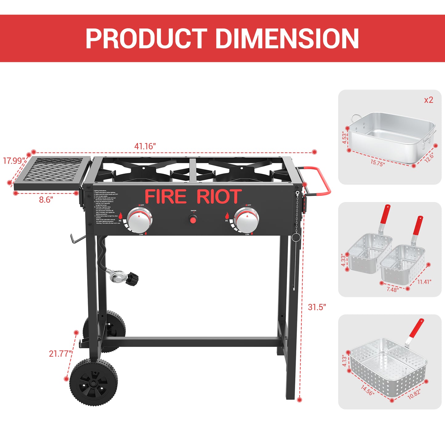 Double Burner Outdoor Propane Deep Fryer, 2×18QT Aluminum Pots with Baskets, 100,000 BTU Commercial Fish Fryer for Seafood, Chicken Wings, French Fries, Cajun Cooking