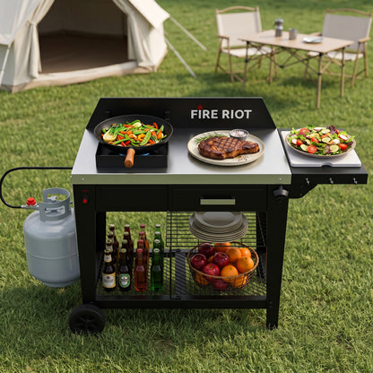 50,000 BTU Outdoor Wok Burner & Propane Fryer Station with 12.6-Inch Carbon Steel Wok, Heavy-Duty High-Heat Cooker for Stir-Fry, Boiling & Outdoor Cooking