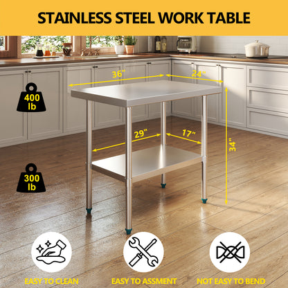 NUUK Stainless Steel Work Table, 24 X 36 Inch Commercial Kitchen Food Prep Table