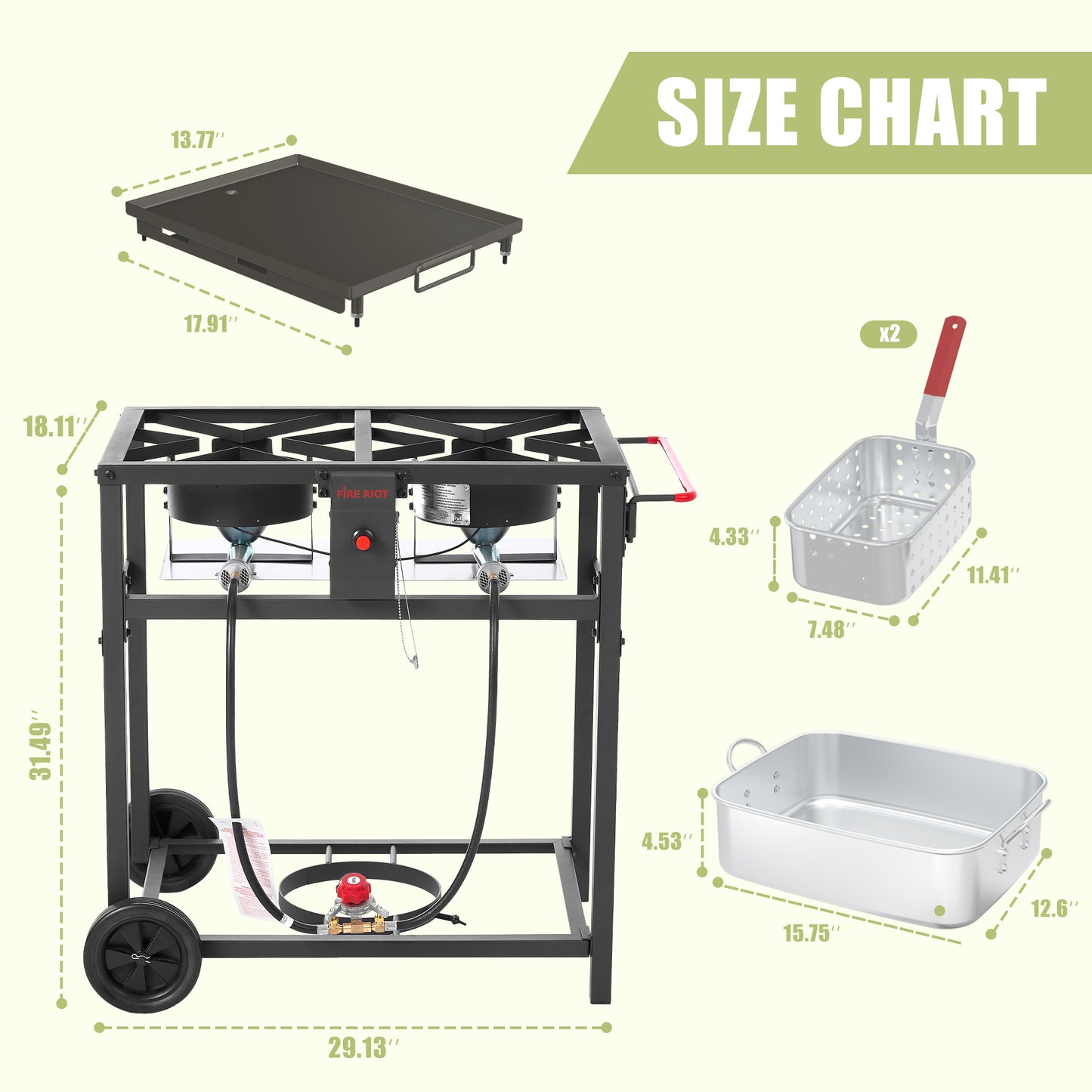 2-in-1 Outdoor Propane Deep Fryer & Griddle Combo, Double Burner Gas Cooking Station with Wheels