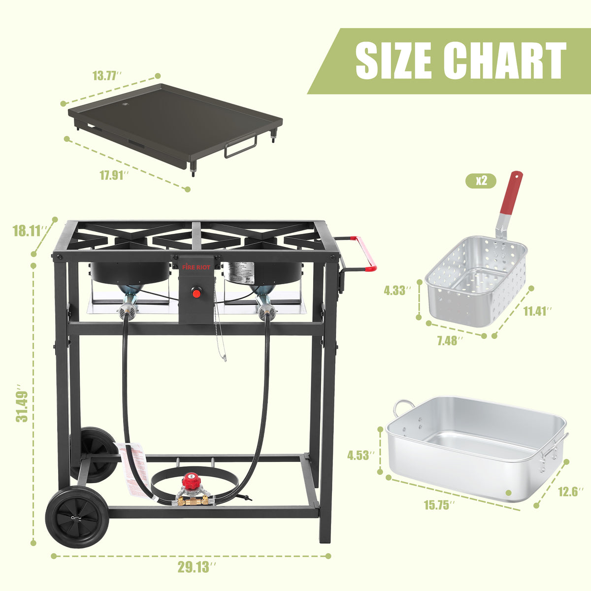2-in-1 Outdoor Propane Deep Fryer & Griddle Combo, Double Burner Gas Cooking Station with Wheels