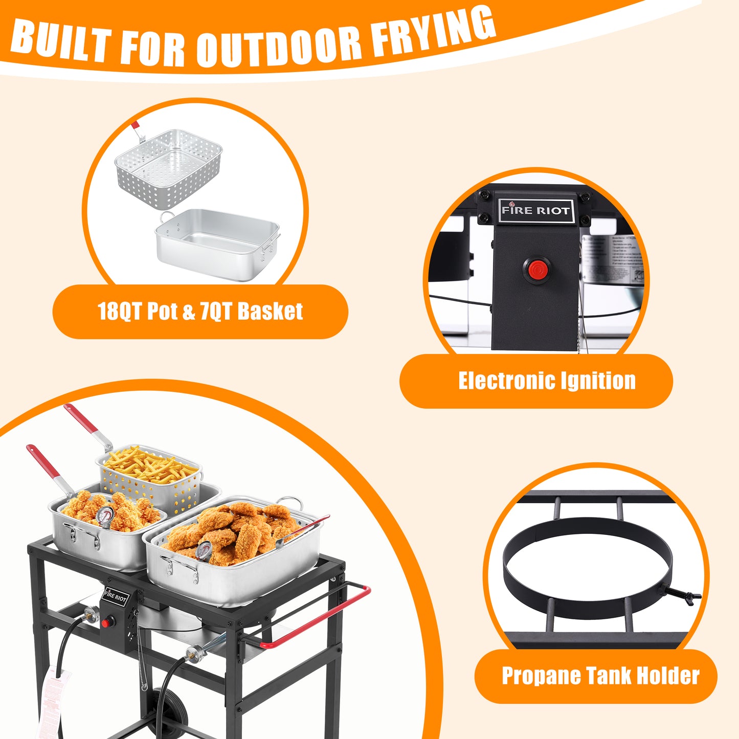 Outdoor Double Burner Propane Deep Fryer Set – Includes 2 x 18QT Aluminum Pots & Baskets