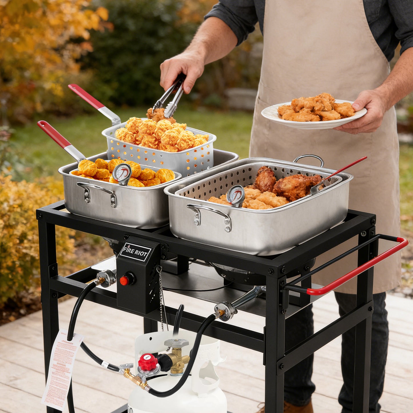 Outdoor Double Burner Propane Deep Fryer Set – Includes 2 x 18QT Aluminum Pots & Baskets