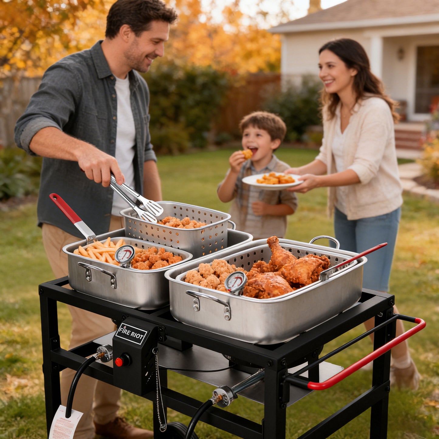 Outdoor Double Burner Propane Deep Fryer Set – Includes 2 x 18QT Aluminum Pots & Baskets