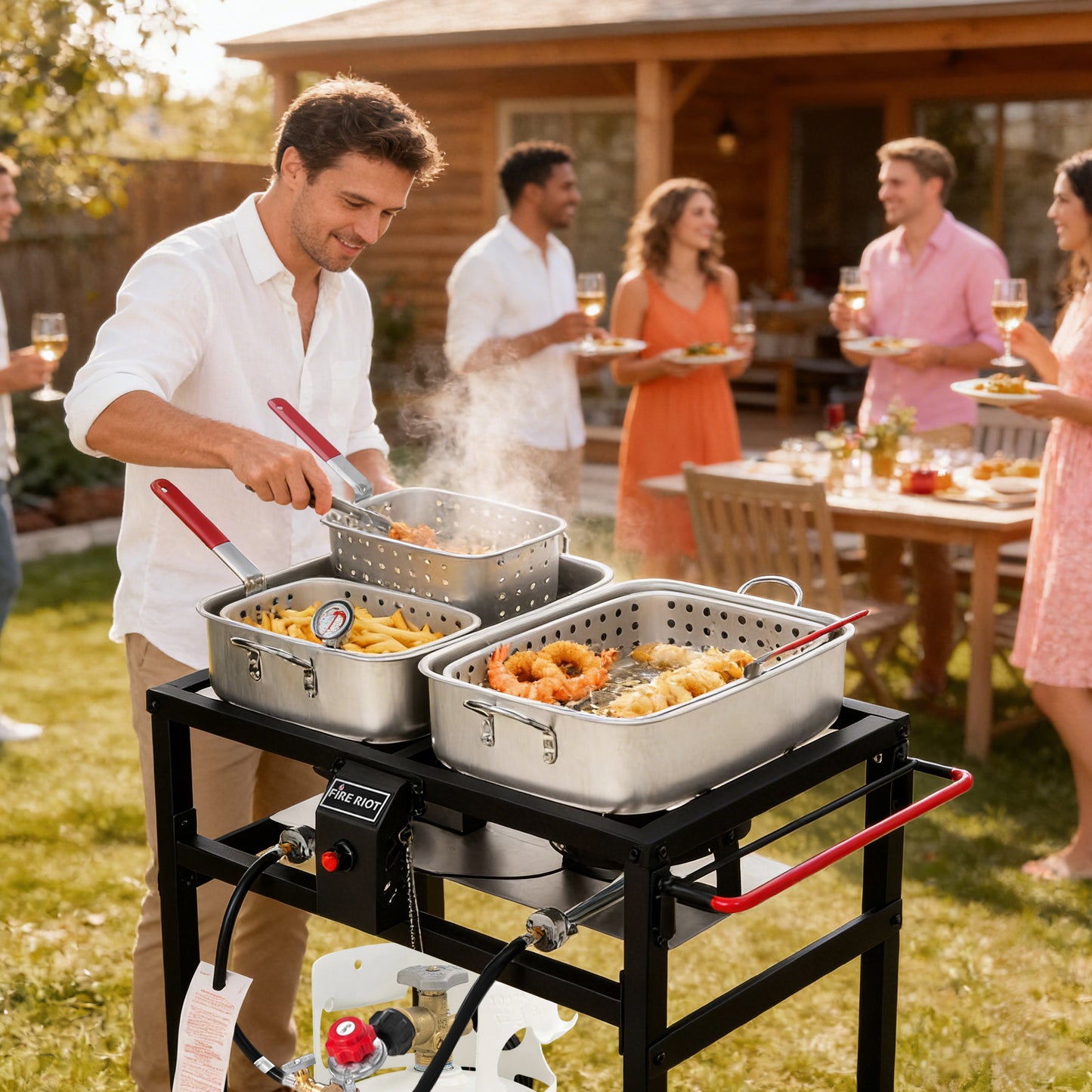 Outdoor Double Burner Propane Deep Fryer Set – Includes 2 x 18QT Aluminum Pots & Baskets