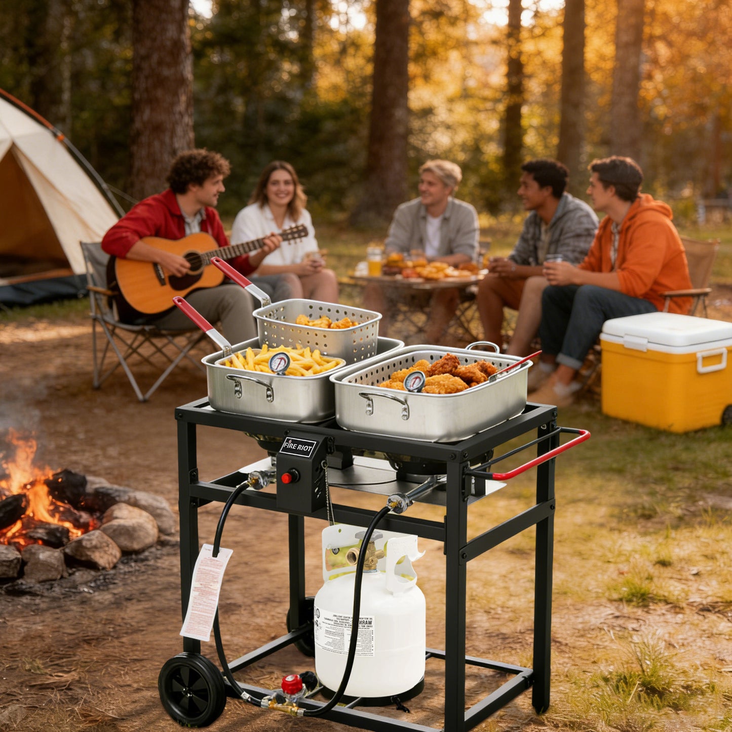 Outdoor Double Burner Propane Deep Fryer Set – Includes 2 x 18QT Aluminum Pots & Baskets