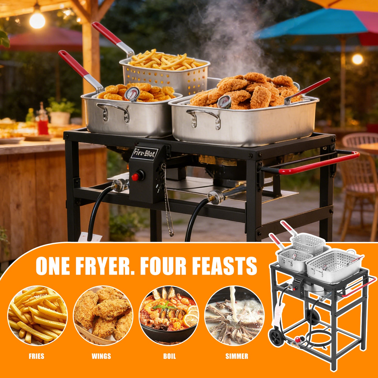 Outdoor Double Burner Propane Deep Fryer Set – Includes 2 x 18QT Aluminum Pots & Baskets